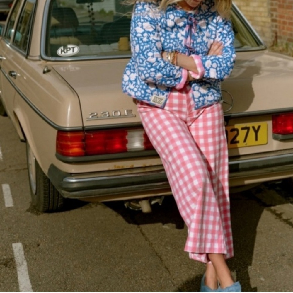 J. Crew Gingham Wide Leg Pants in Pink and White